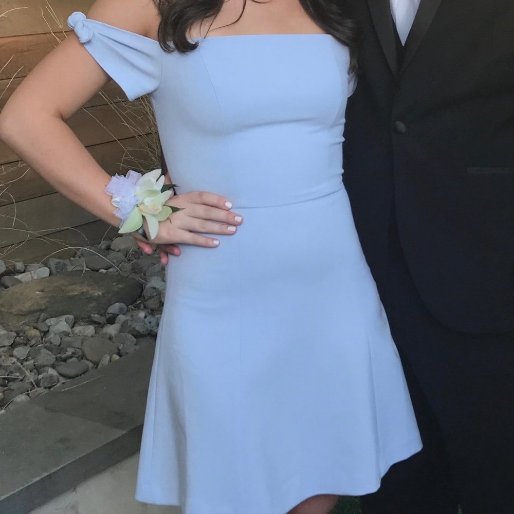 Pale Blue French Connection Off-the-Shoulder Dress